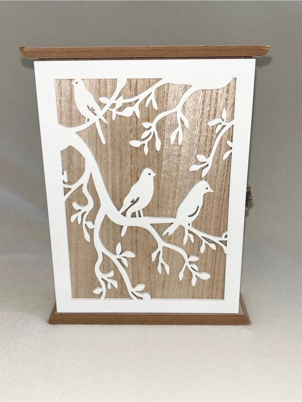Wooden Bird Key Cabinet Wall Mount 6 Hook Rustic Farmhouse Decor